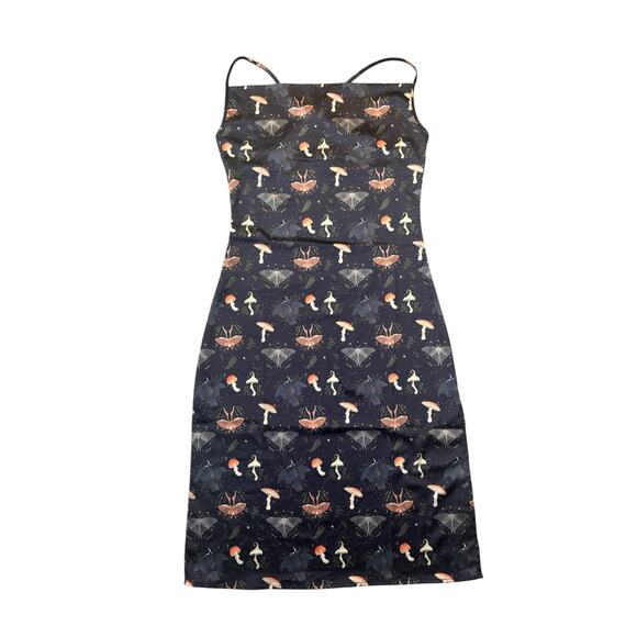 Disturbia Medeina Print Cowl Neck Satin Slip Dress S Fairy Mushroom Moth Cottage - Picture 7 of 13